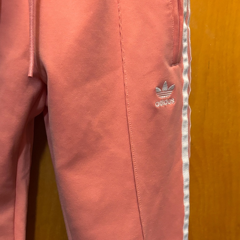 Adidas Women's Pink Joggers with White Stripes - Picture 3 of 6